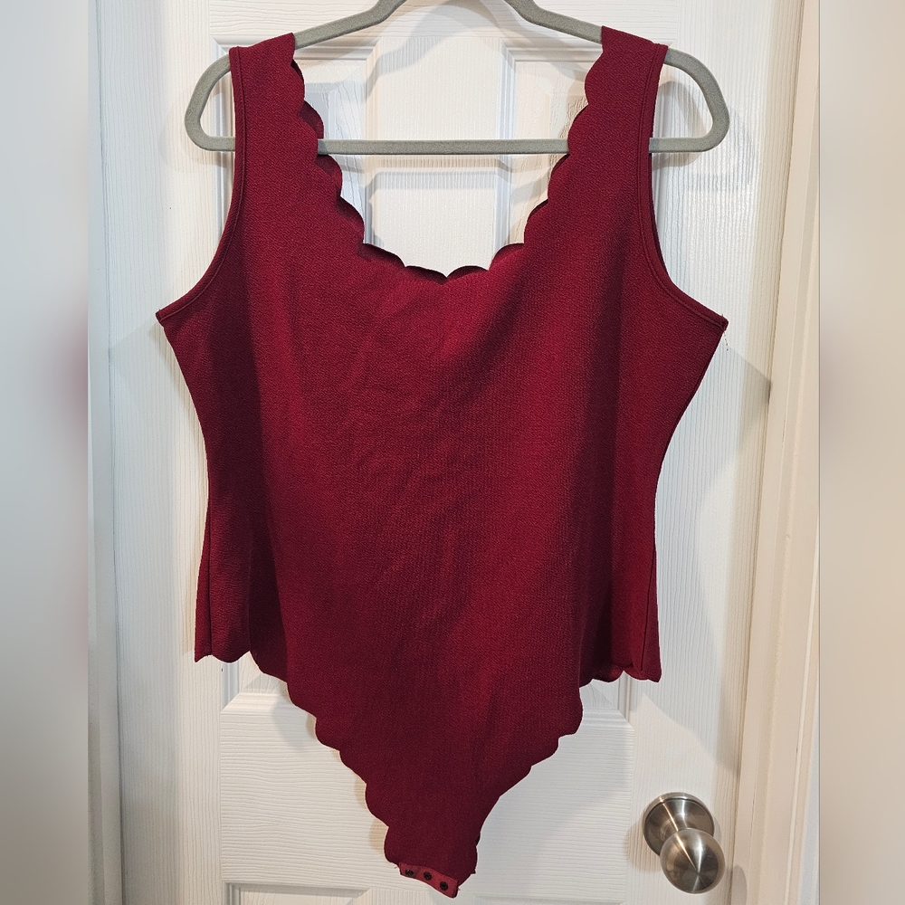 Shein Womens Dark Red Bodysuit Sz 3XL Scalloped Neck Sleeveless